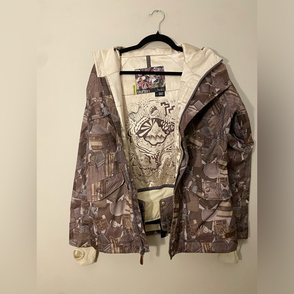 Burton ski snowboard shell lighter graphic brown jacket coat size small